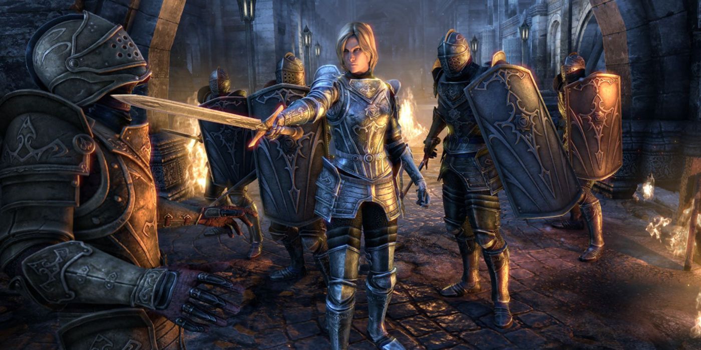 Paladin Knight Holding Sword at Knight's Neck