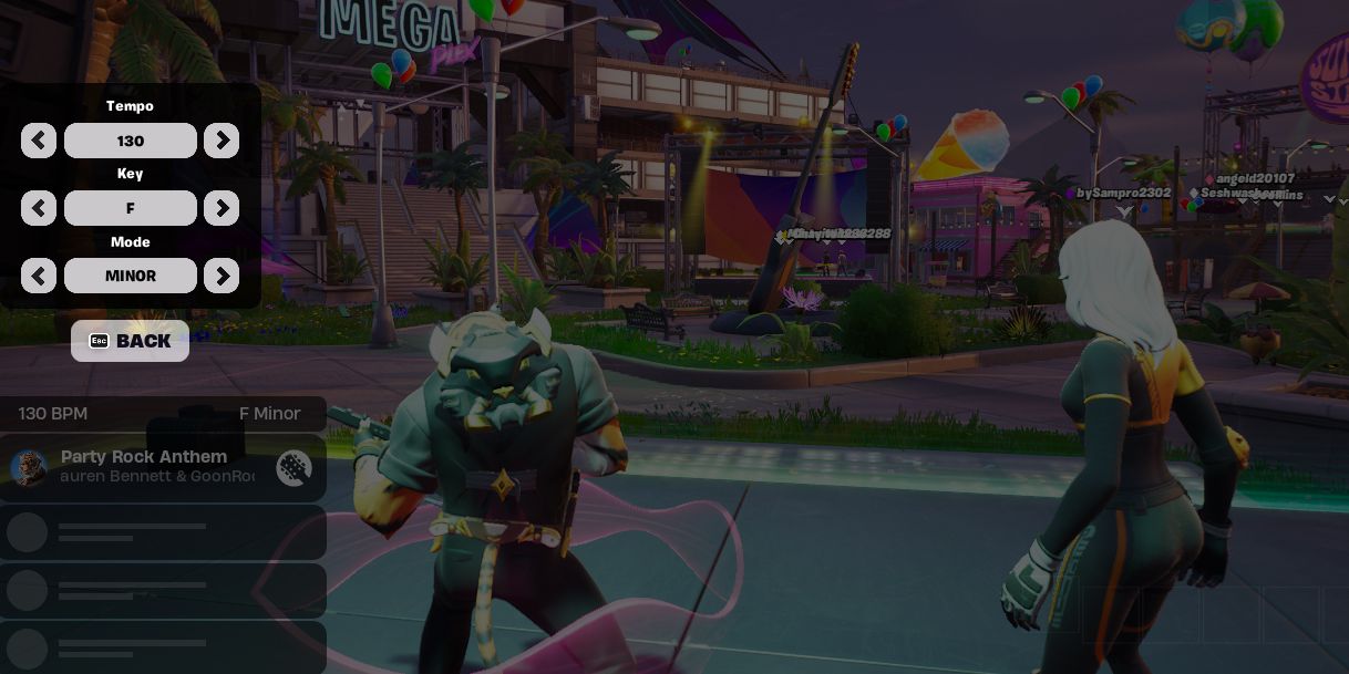 Oscar edits the traits of his music loop during a Jam session in Fortnite Festival.