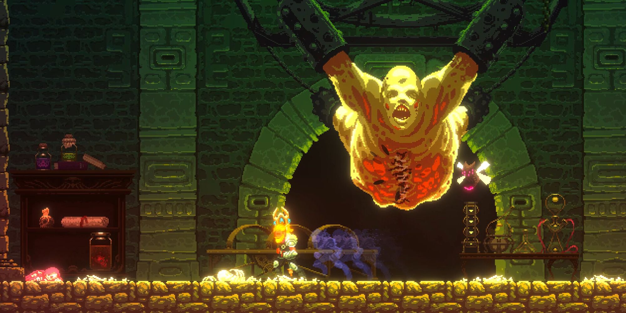 Elderand Steam Facing A Bloated Boss Enemy