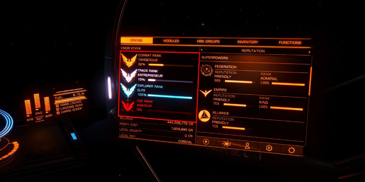Rank Display Screen from Elite Dangerous
