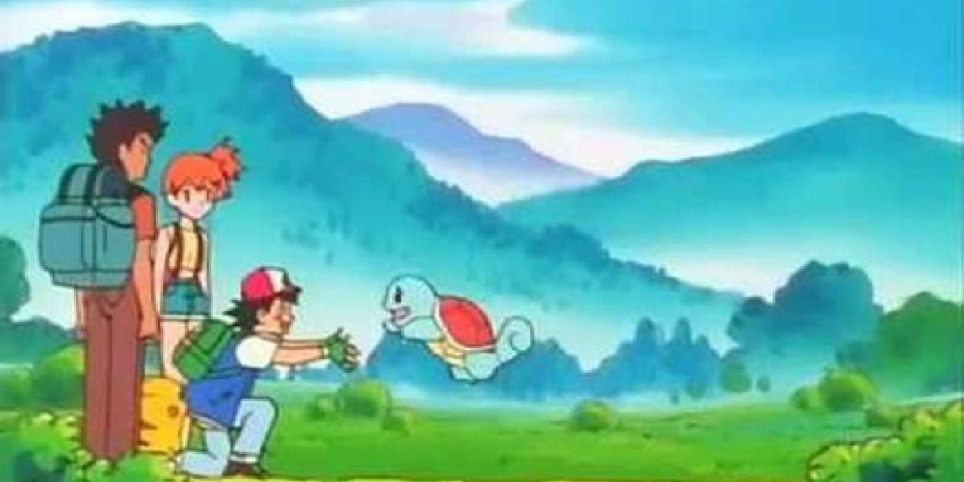 Image of Squirtle Running Into Ash's Arms