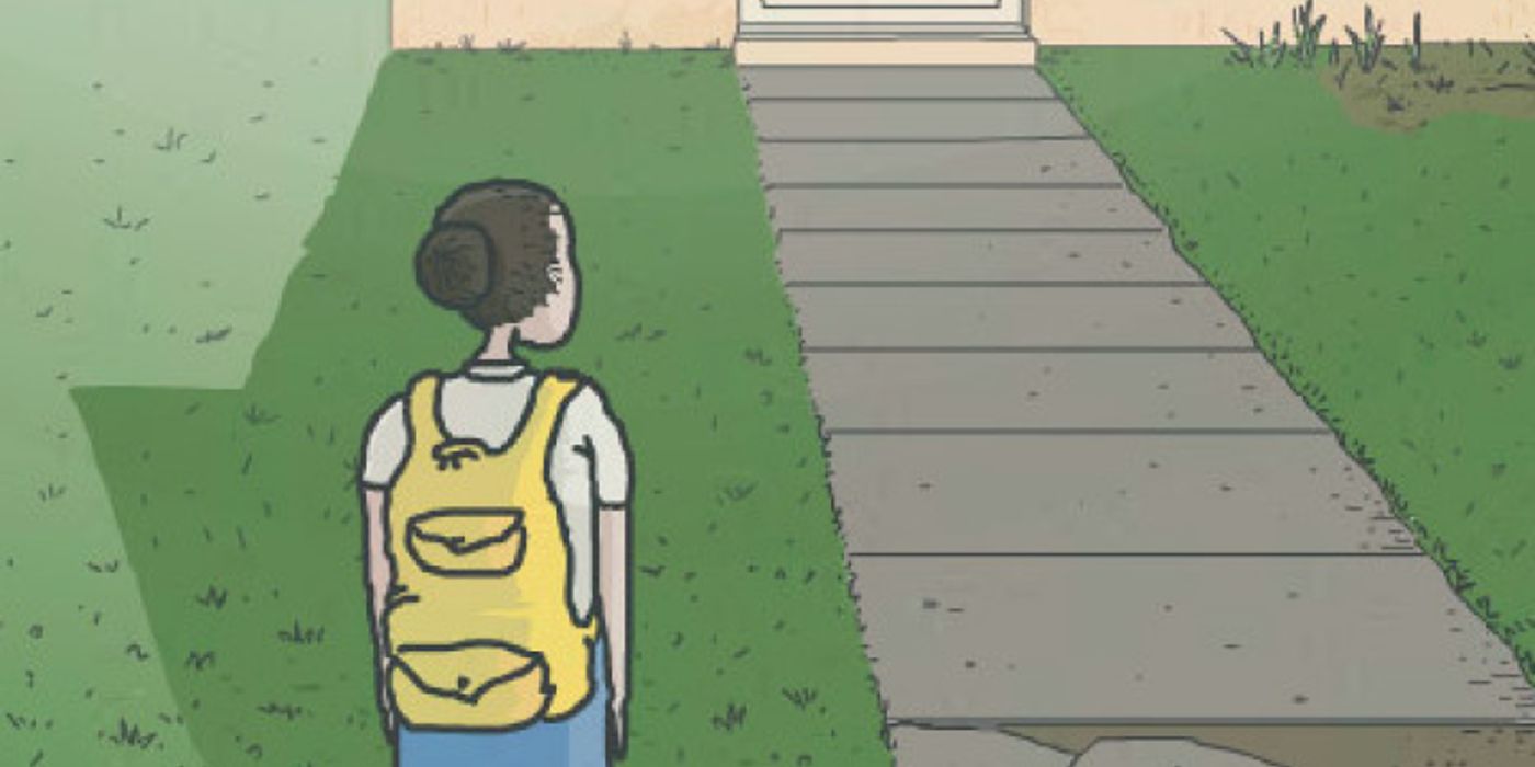 Backpack Wearing Kid Looking Towards House