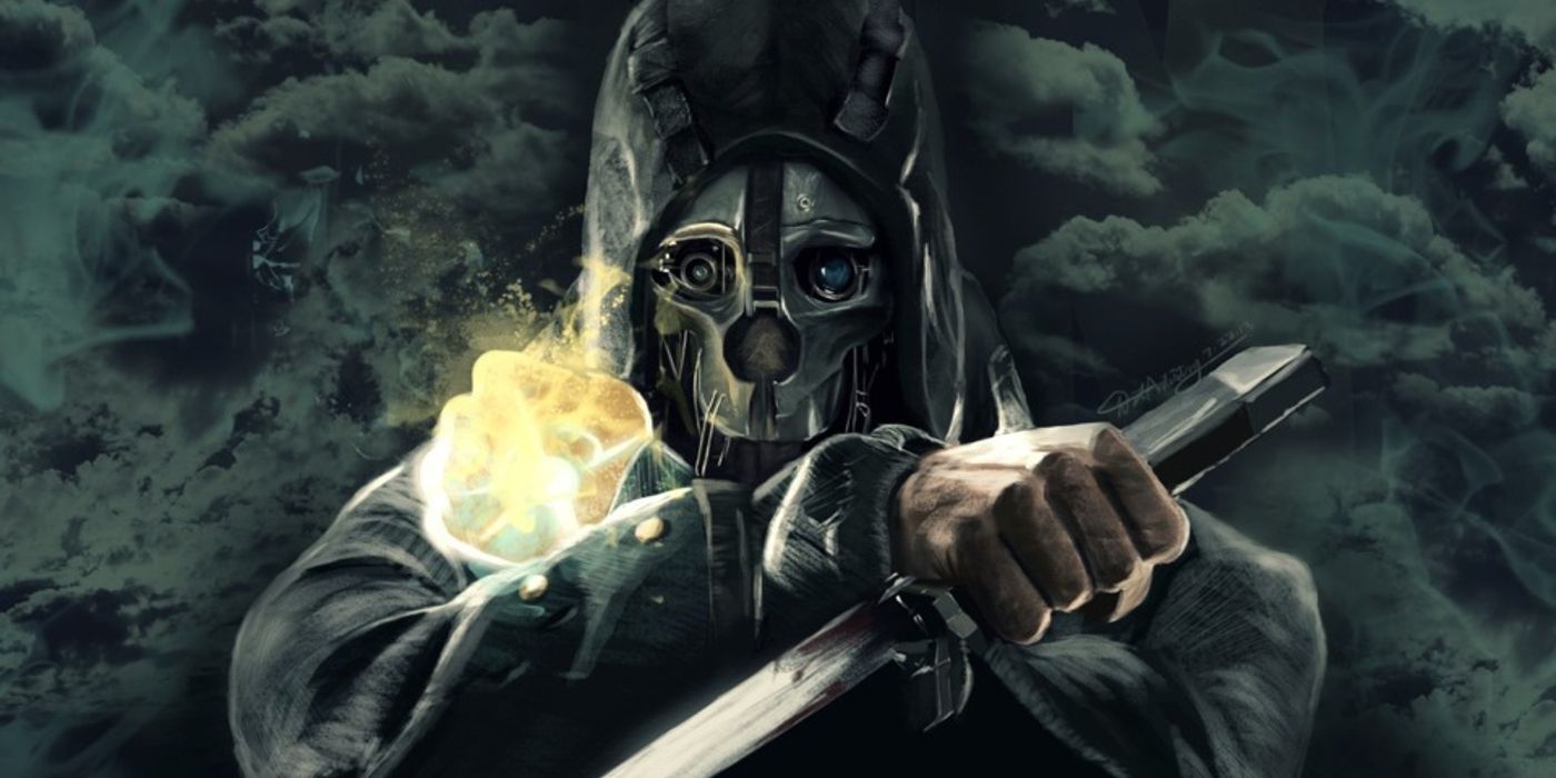 Cover Art of Corvo Attano Holding a Dagger