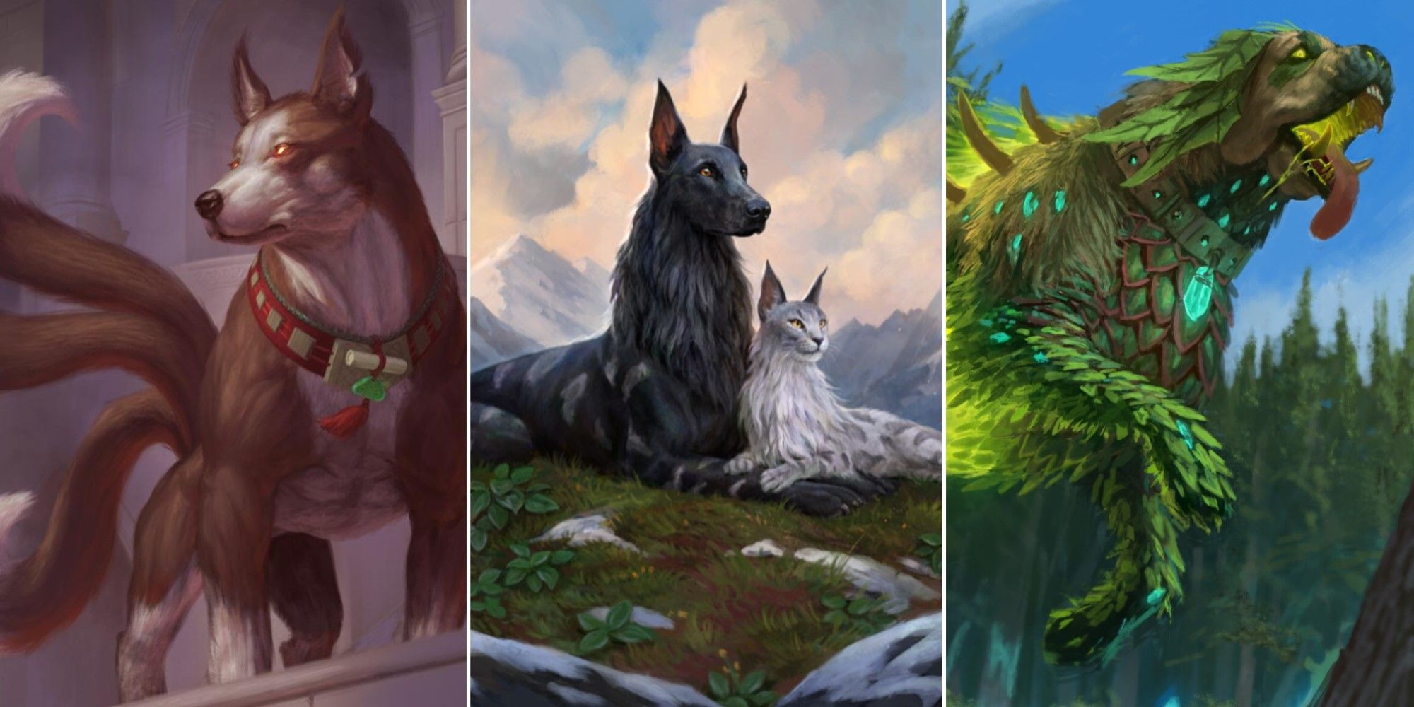 Artwork from three different legendary Dogs from Magic: The Gathering