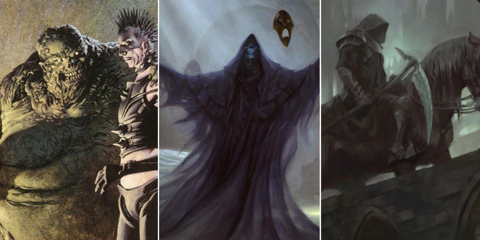 Artwork from three different black cards from Magic: The Gathering's Ravnica Remastered expansion