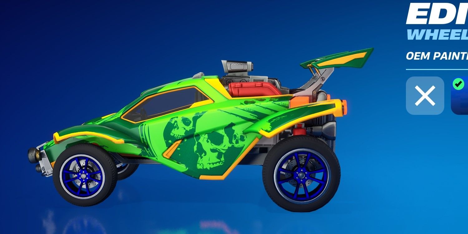Octane in Fortnite Rocket Racing with blue wheels.