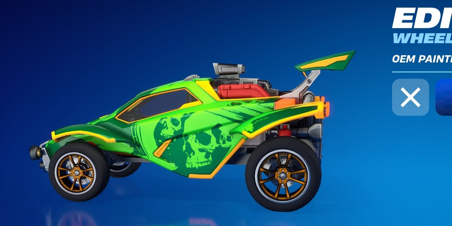 Octane in Fortnite Rocket Racing with orange wheels.