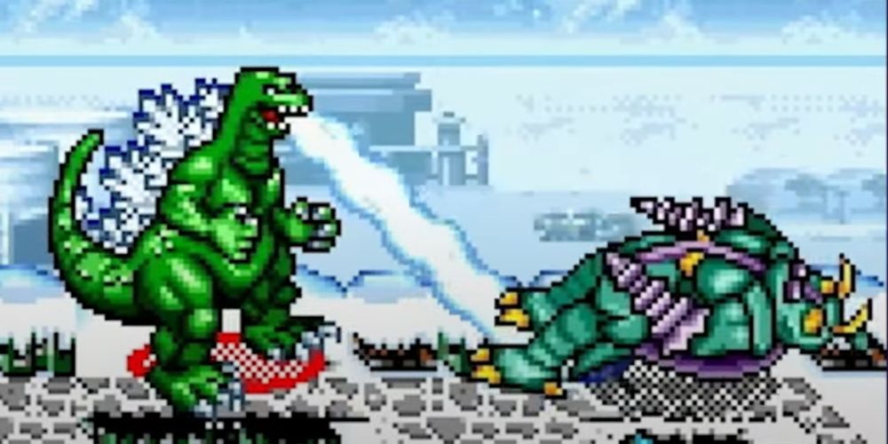 Godzilla Destruction, Godzilla breathing fire on a downed kaiju