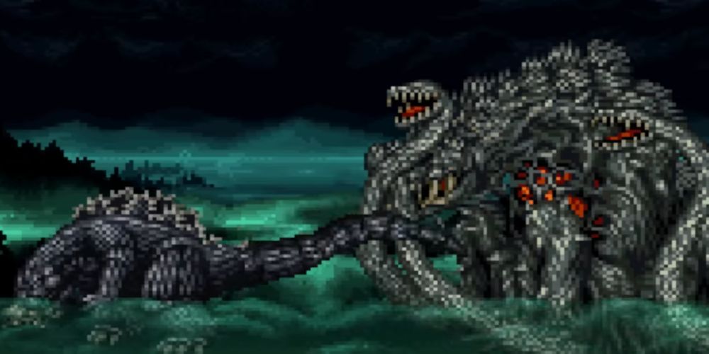 Godzilla Kaiju Daikessen, Godzilla tail whipping Biollante-1