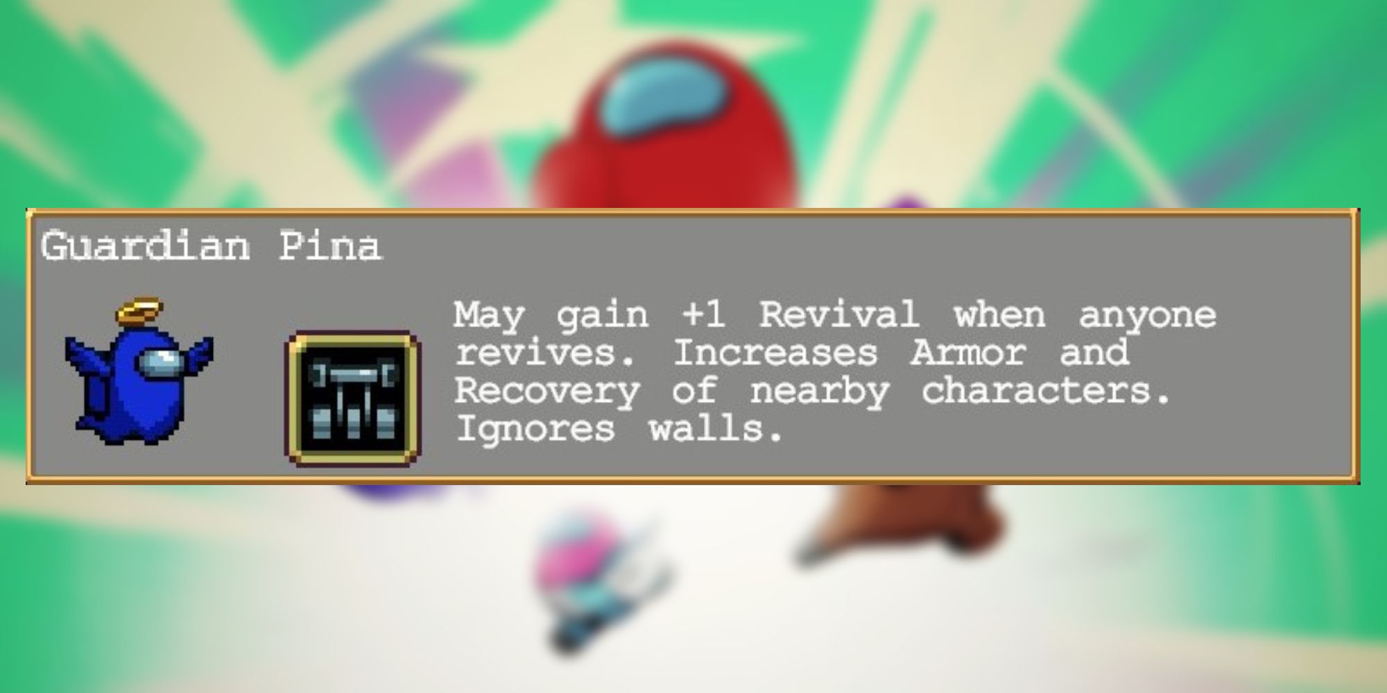 Info on the Guardian Pina character from Vampire Survivors: Emergency Meeting