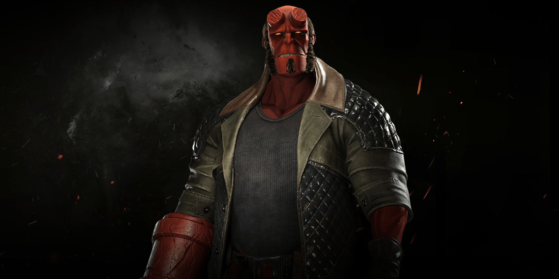 Hellboy standing in darkness