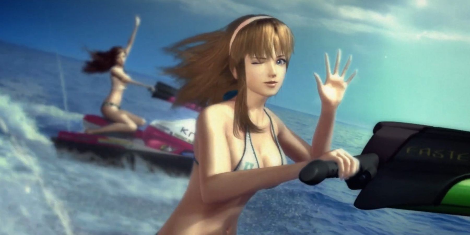 Hitomi waving in the intro of Dead or Alive Xtreme 2