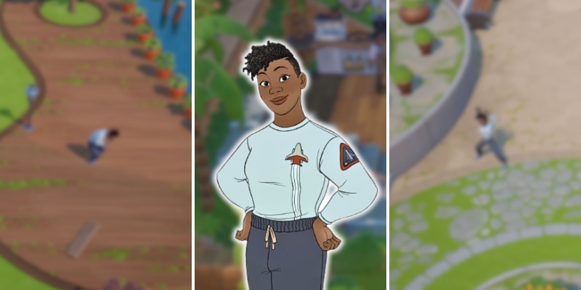 Gameplay collage of Aaliyah on coral island with her face portrait overlapping gameplay.