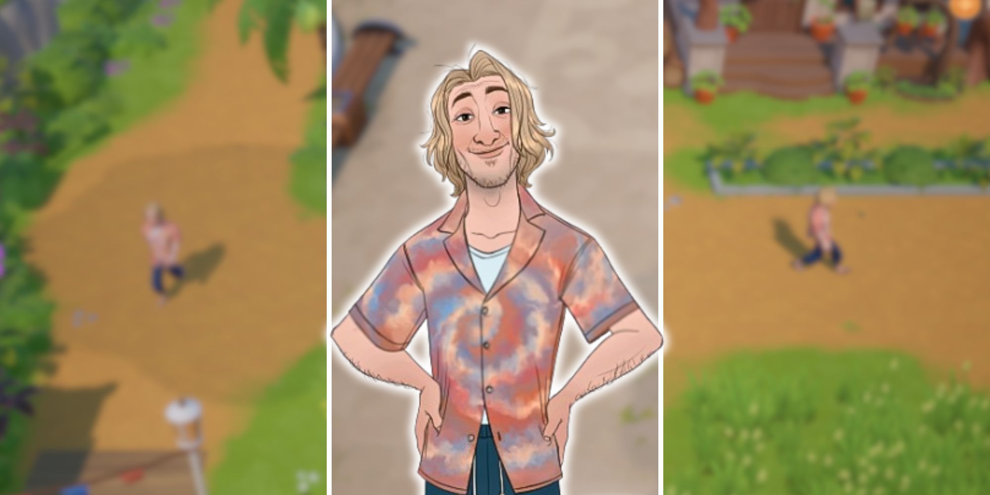 Gameplay collage of Ben on coral island with his face portrait overlapping gameplay.