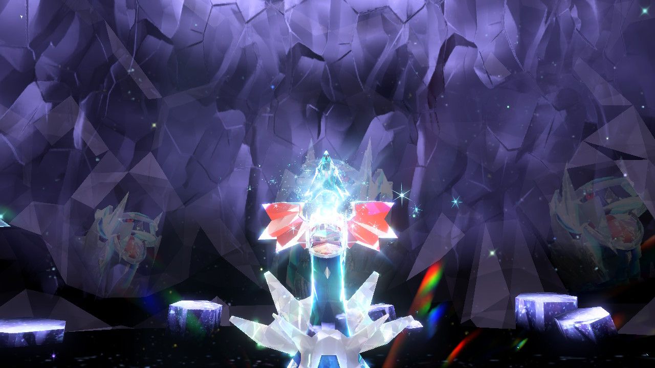 A screenshot of Dialga in Pokemon Scarlet and Violet Terastalized into a Dragon-Type