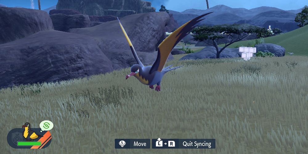 Kilowattrel flying above the grass while using the Synchro Machine