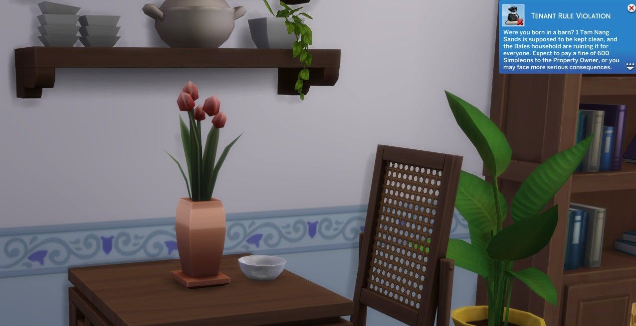 leaving a bowl out on a table and breaking a rule about not leaving trash in a rental unit the sims 4 for rent