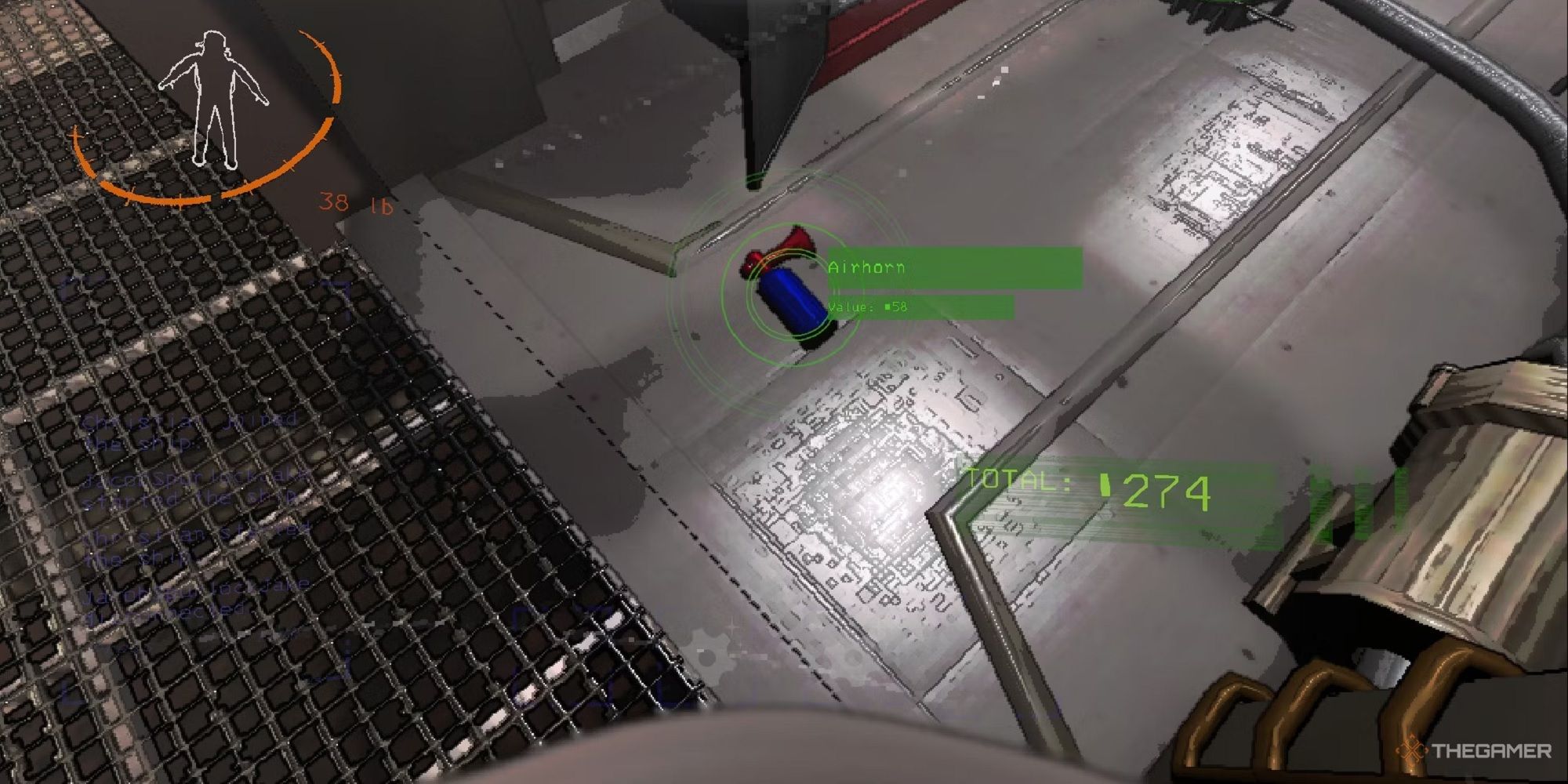 A screenshot from Lethal Company showing an air horn on the ground