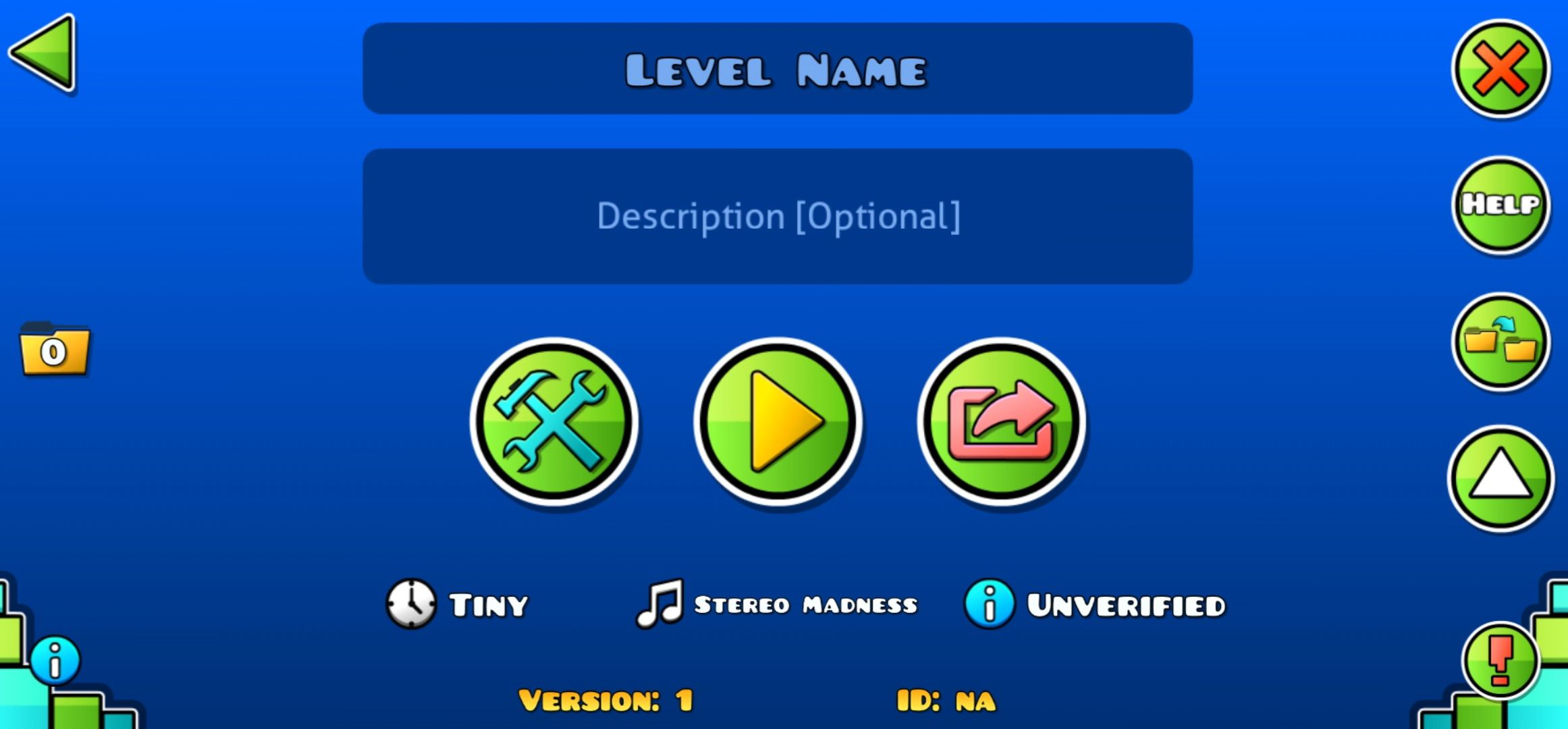 level menu to create a new level in Geometry Dash.