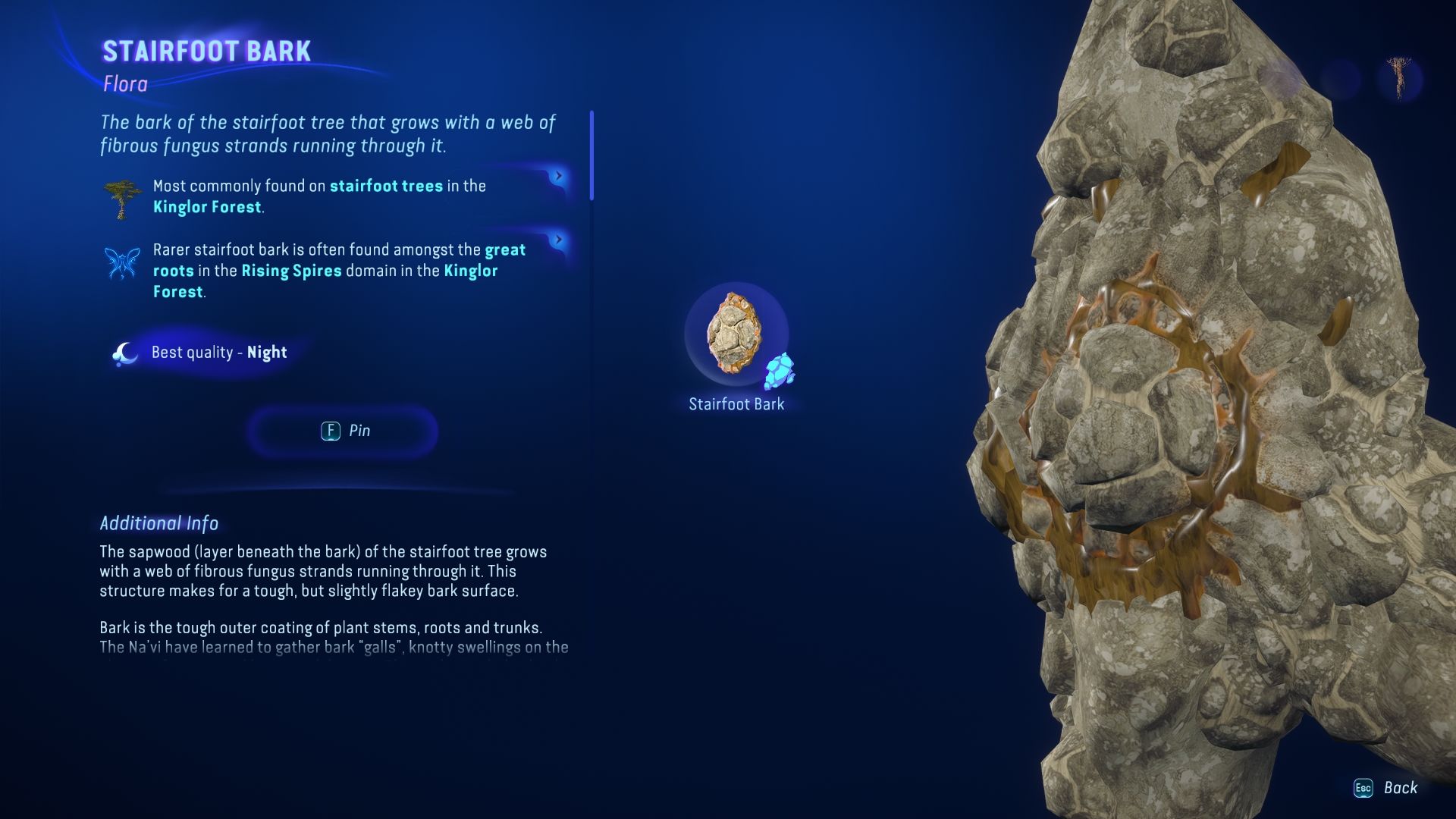 Menu from the hunter's guide showing information about an item Avatar Frontiers of Pandora