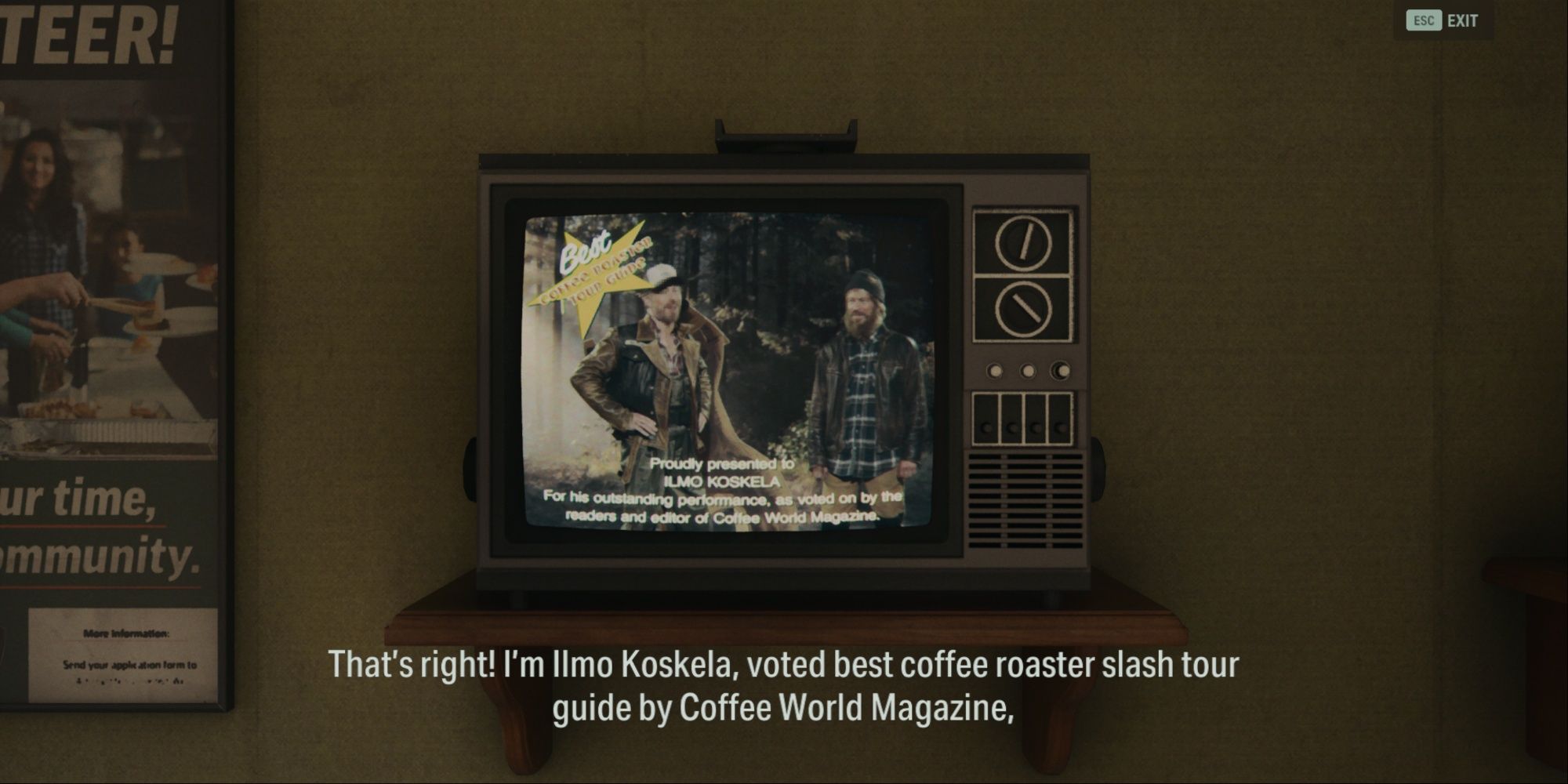 Ilmo Koskela proclaiming to his brother that he was voted the best tour guide / coffee roaster as they roam the wilderness.