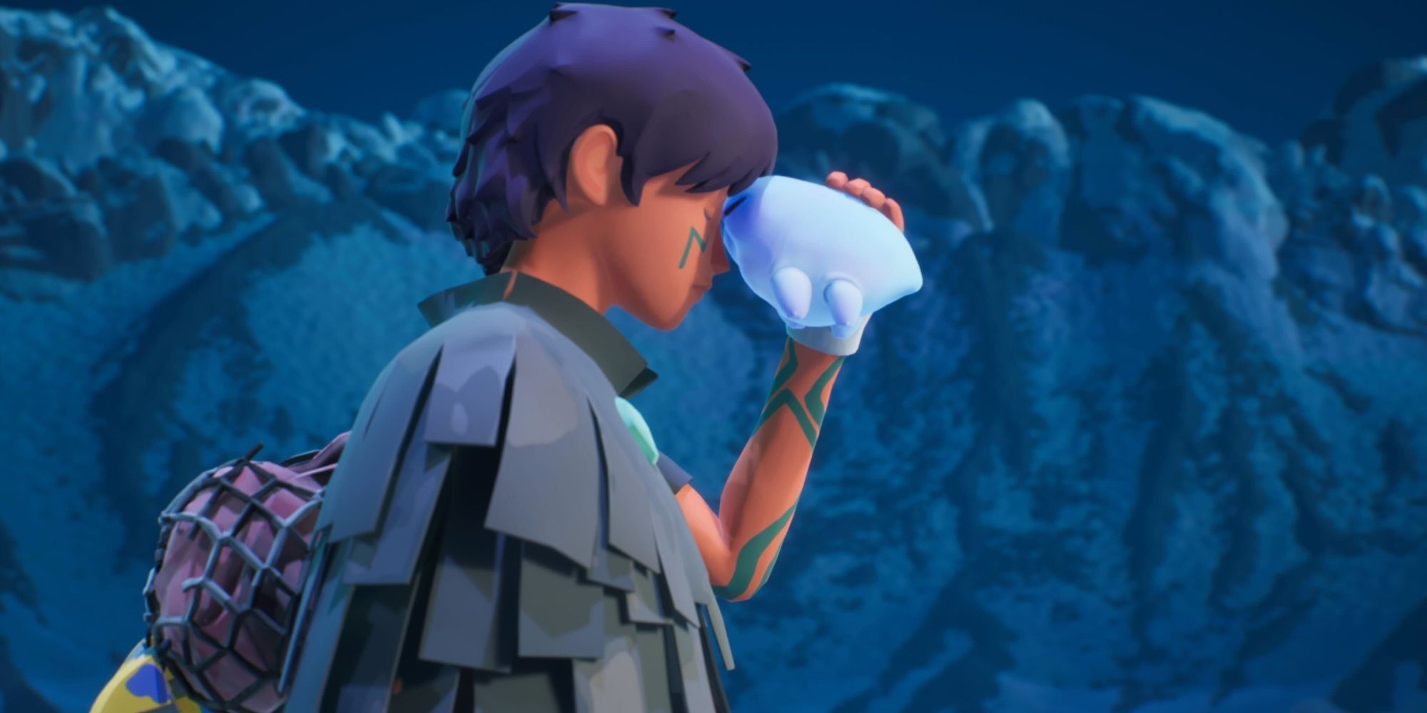 jusant's main character and their backpack buddy touching heads