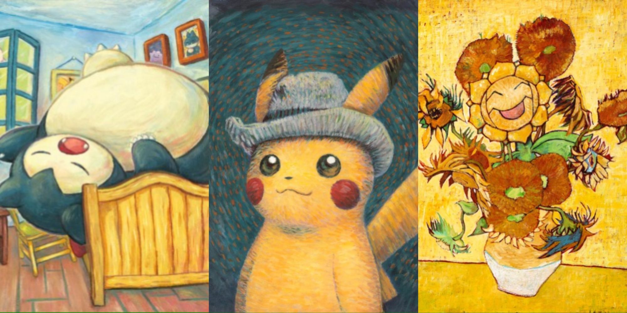 snorlax pikachu and sunflora pokemon x van gogh prints
