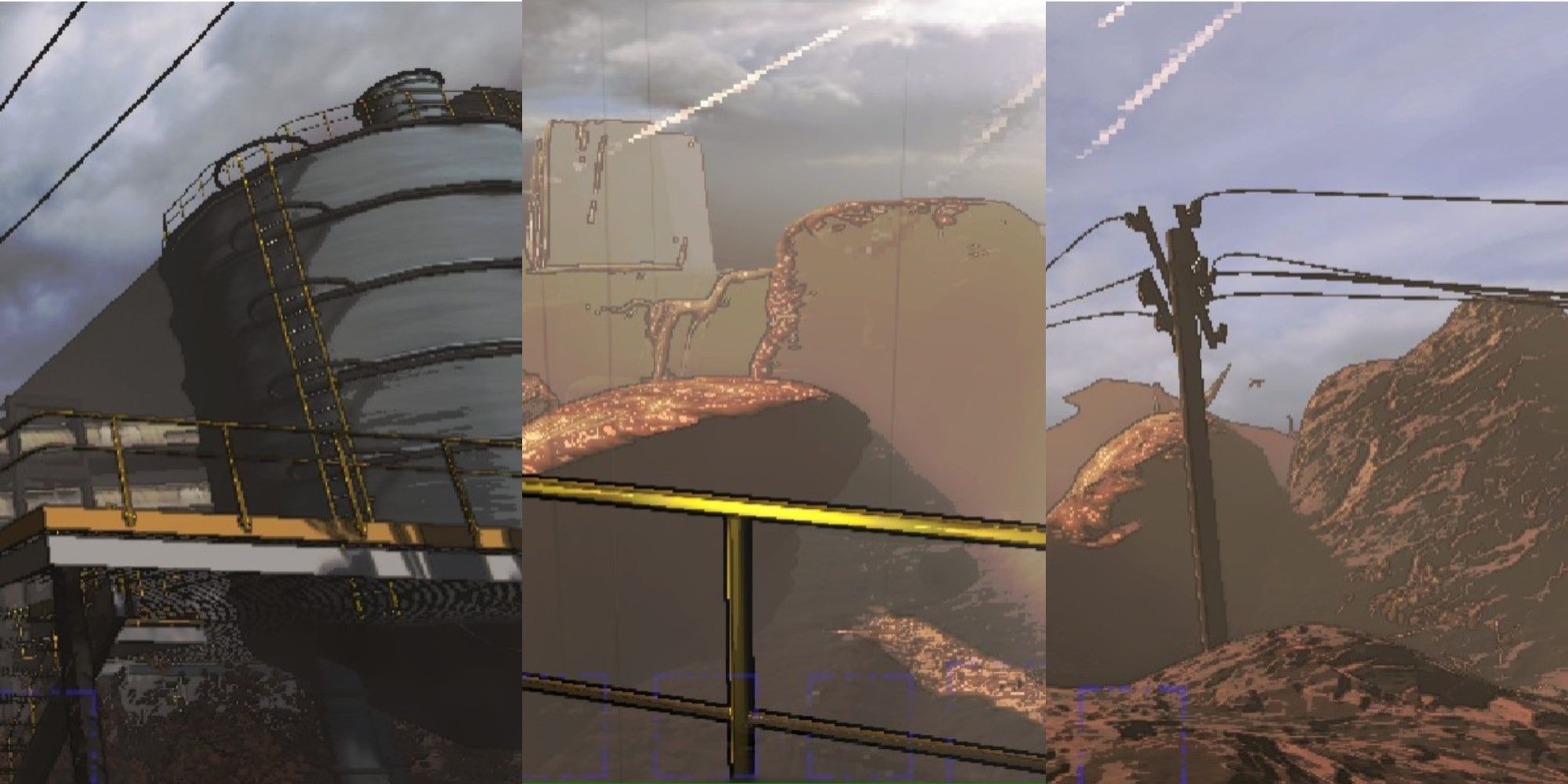 Split image featuring the planet Experimentation, rainy weather conditions on the planet Assurance, and light fog on the planet Assurance in Lethal Company.