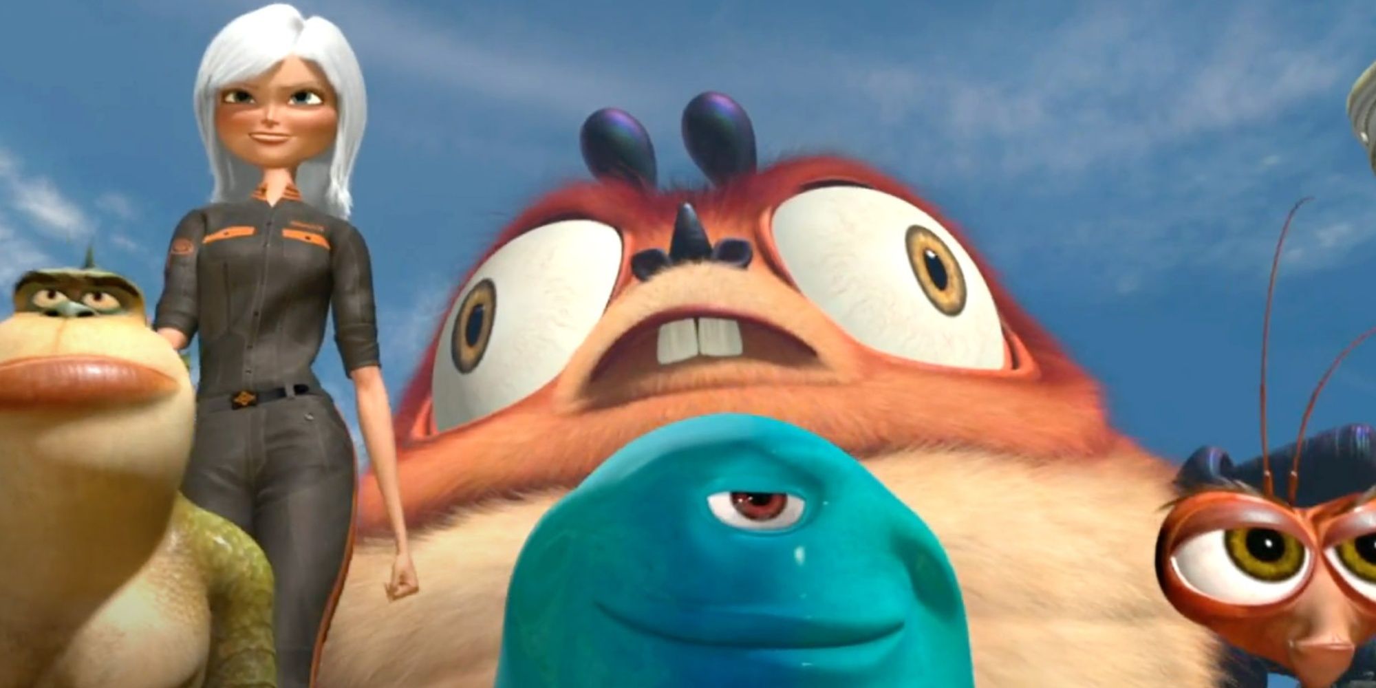The cast of Monsters vs Aliens walk together through the city.