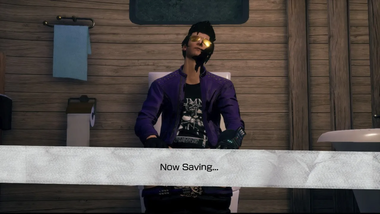Travis Touchdown on the toilet in No More Heroes: Travis Strikes Again.