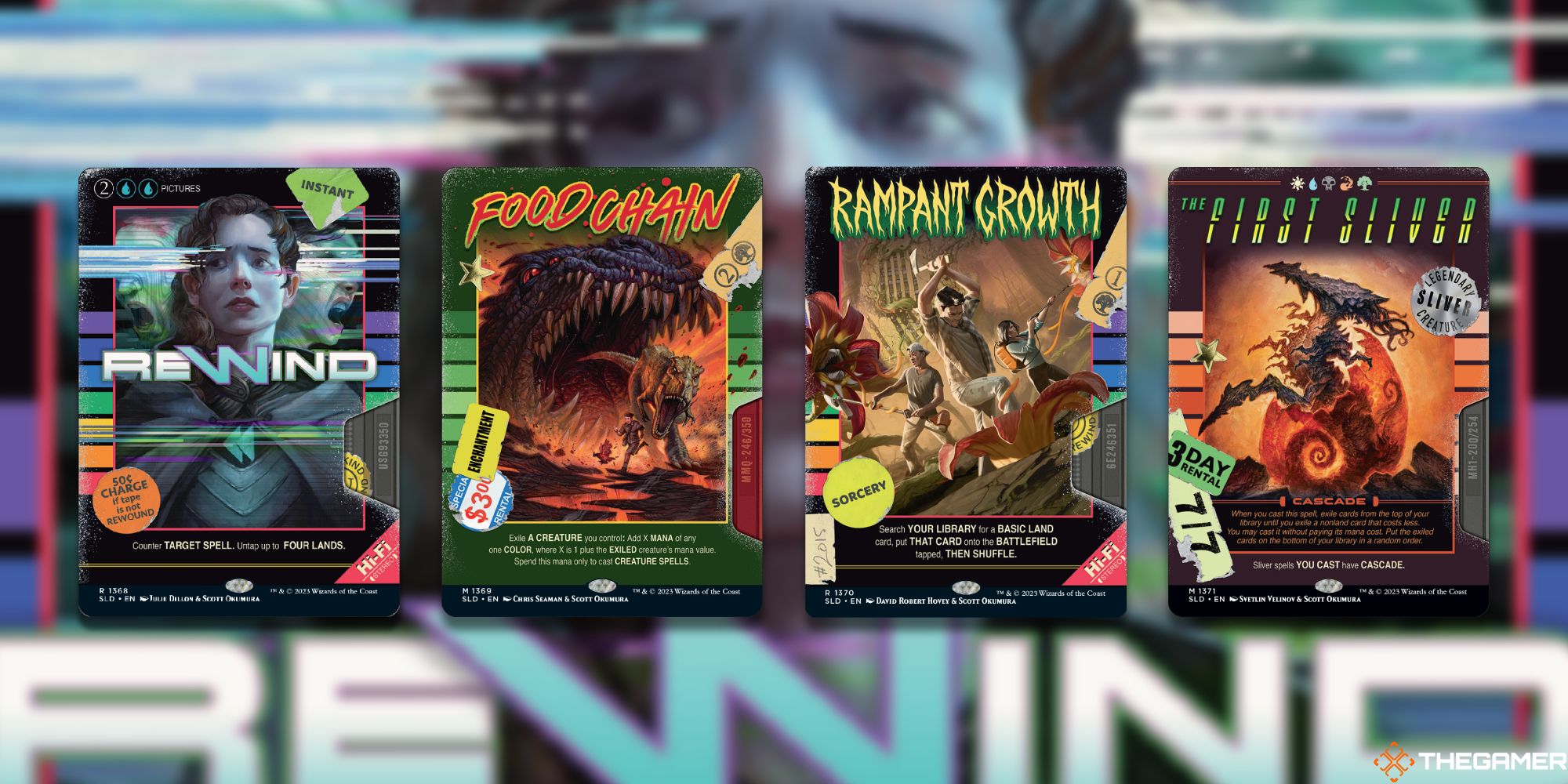 Four cards from Magic: The Gathering's Now on VHS! Secret Lair Drop