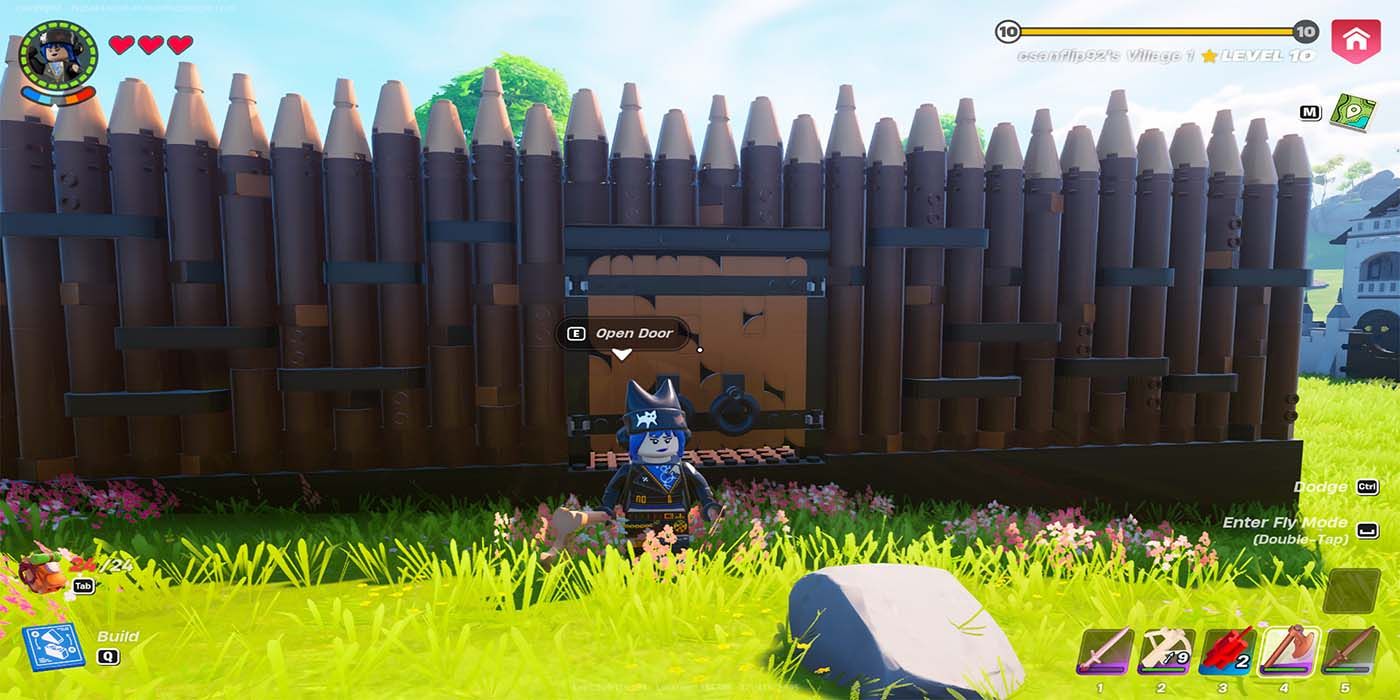 The Palisade Gate, a log fortress wall from Lego Fortnite.