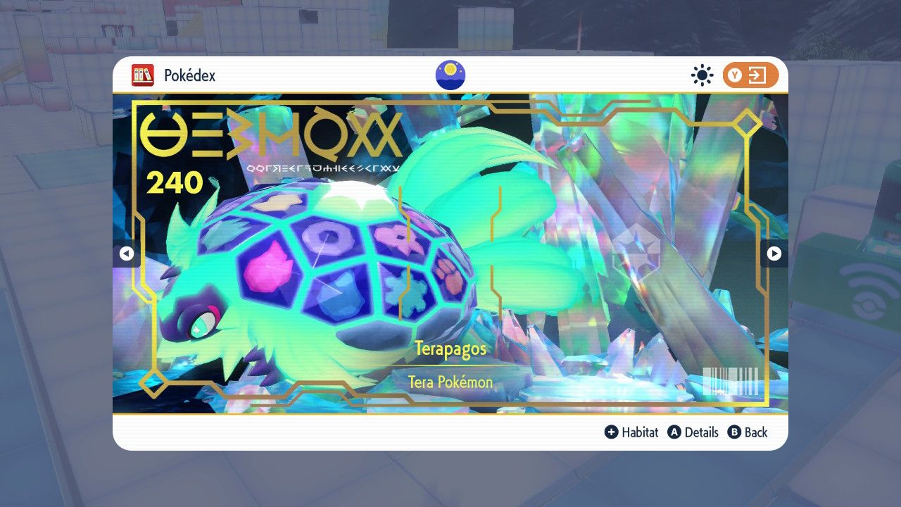 Terapagos Pokedex Page in Pokemon Scarlet & Violet.