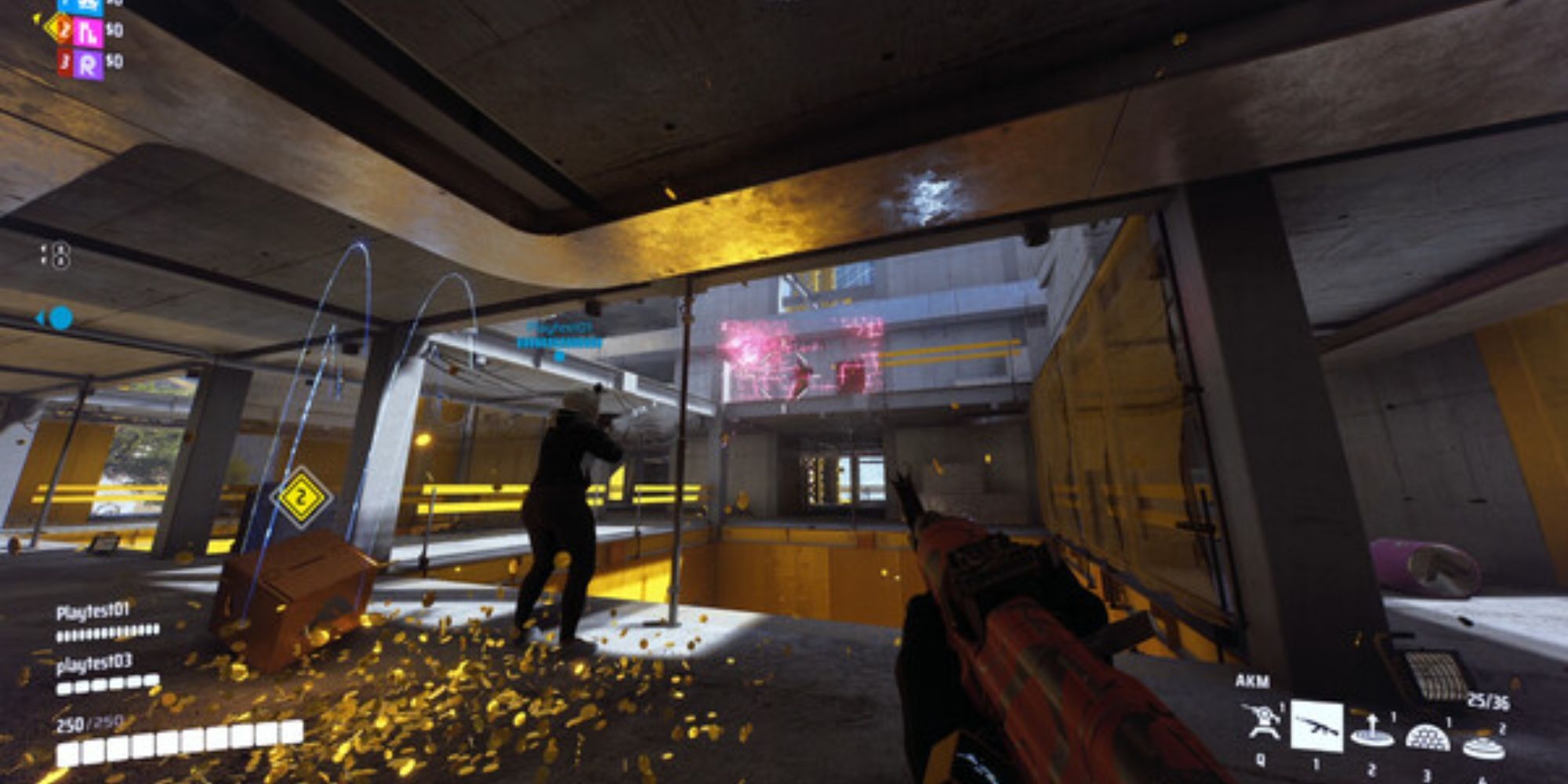 the finals characters fighting while a cash box rolls nearby