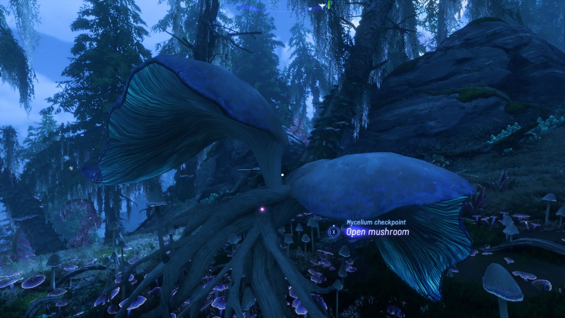 Player about to interact with a mushroom Avatar Frontiers of Pandora