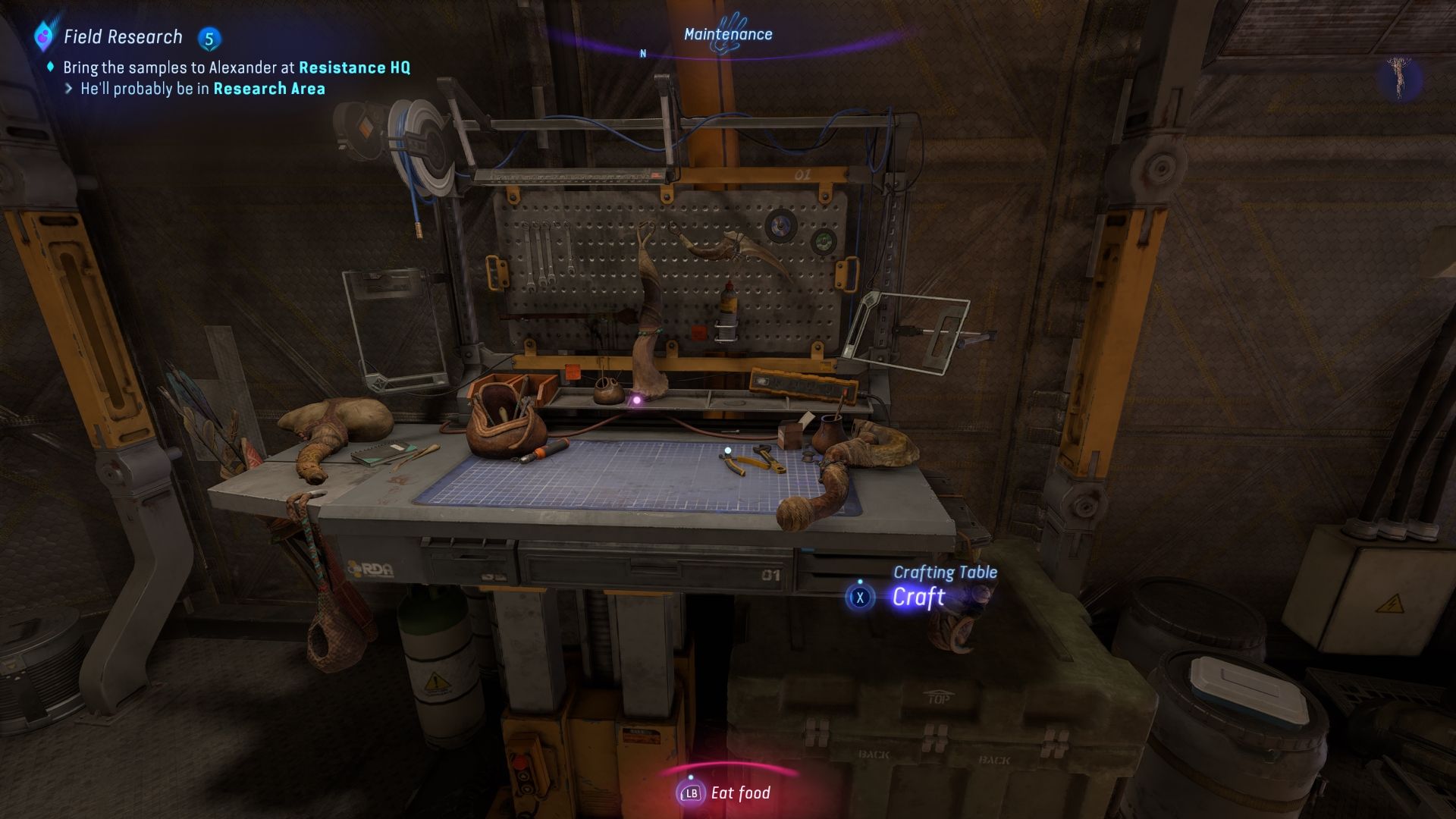 Player standing next to a crafting table Avatar Frontiers of Pandora