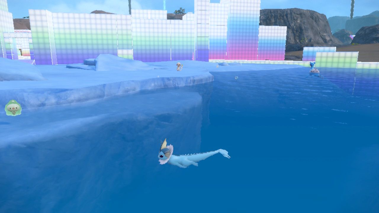 Pokemon Scarlet And Violet Vaporeon Swimming In The Polar Biome