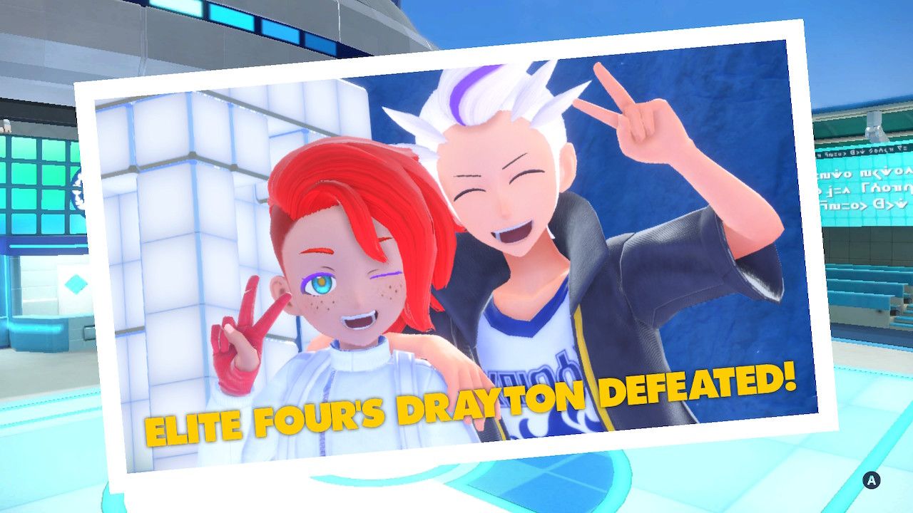 Pokemon Violet Drayton Victory picture with him and the player posing