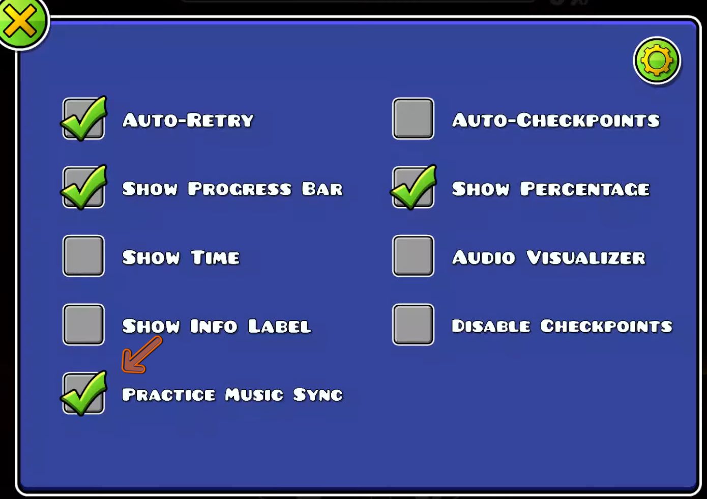 practice music sync enabled in Geometry Dash