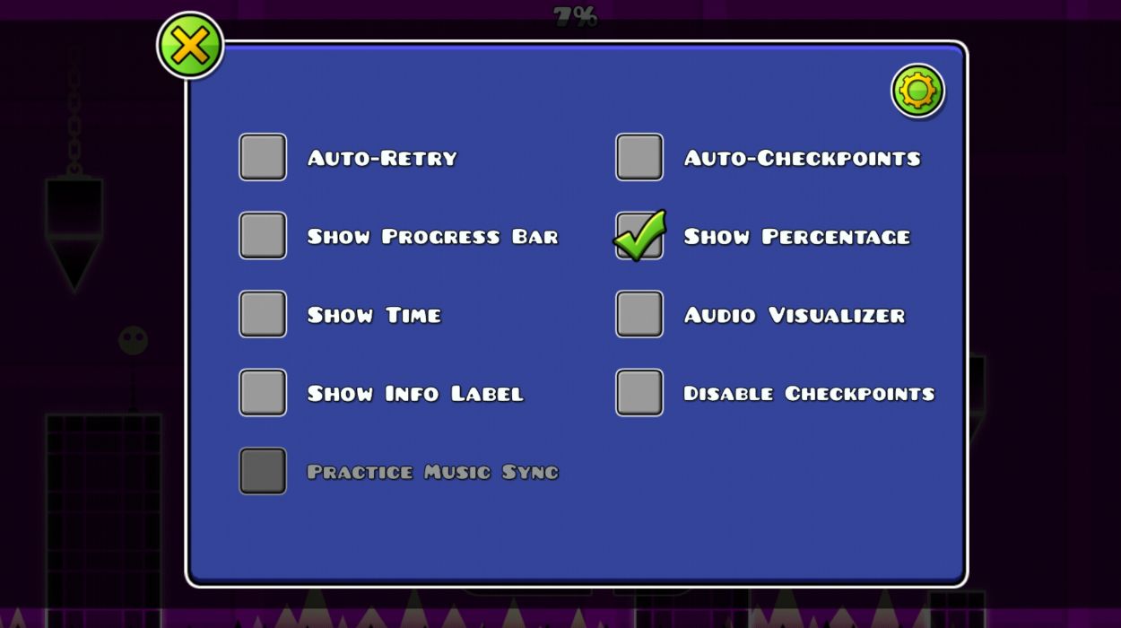 Enable percentage in Geometry Dash.