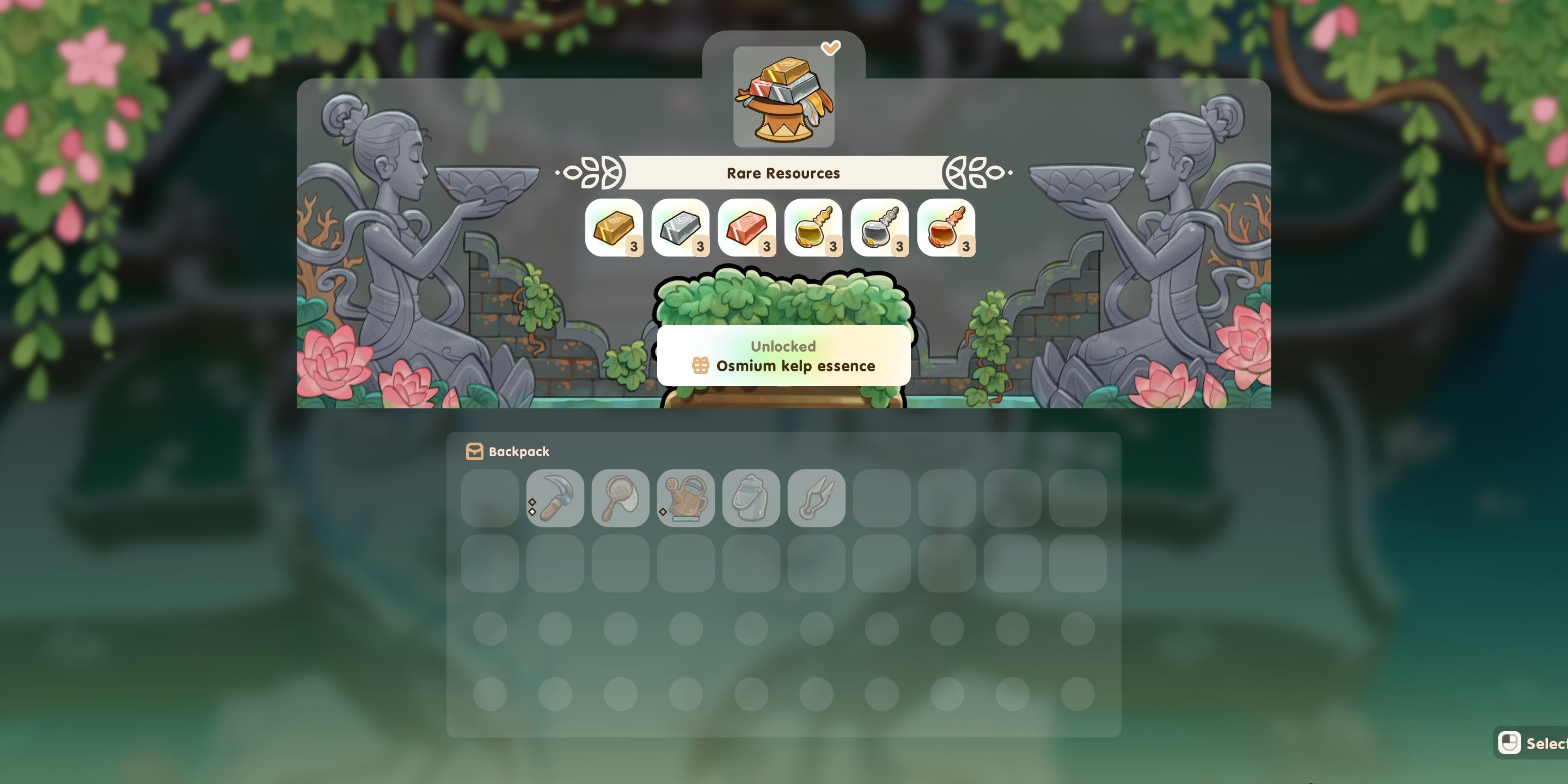 Coral Island: An image of the Rare Resources bundle requirements and reward screen