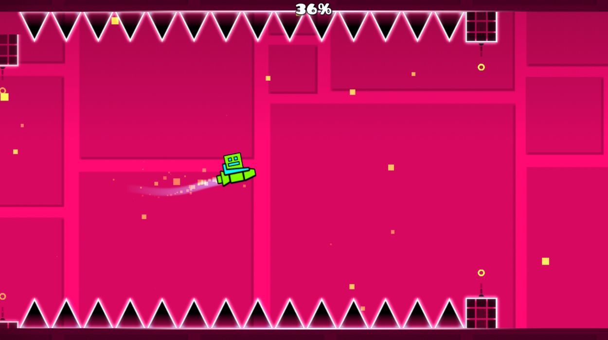 Progression in a level using the ship in Geometry Dash.