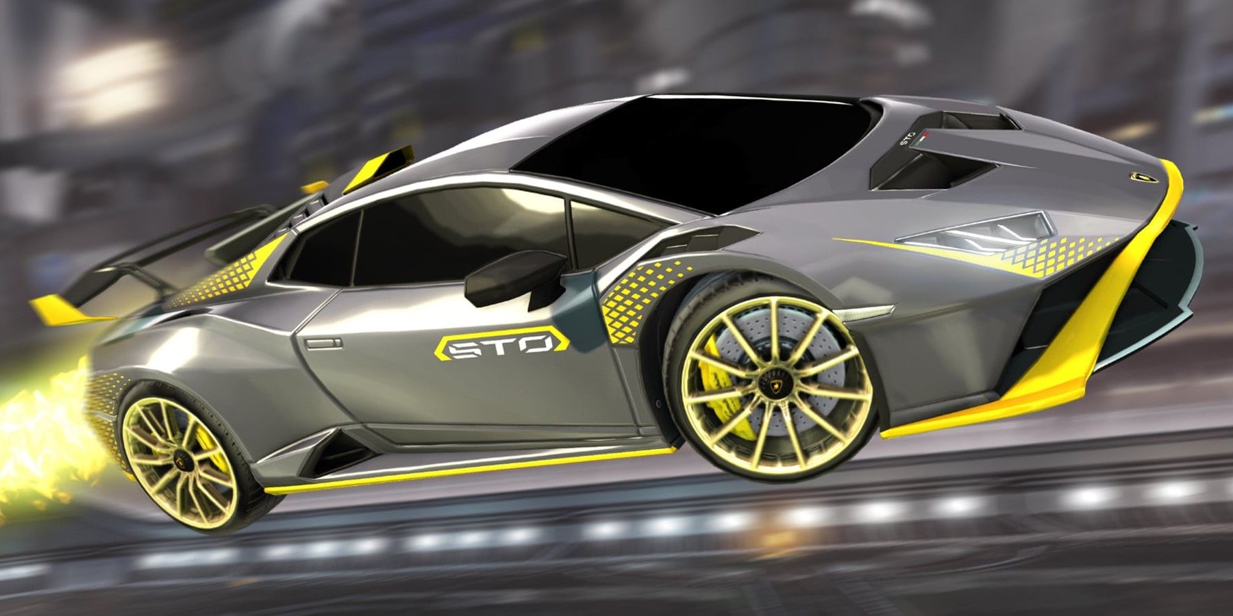 Lamborghini Huracán STO with V2 wheels in Rocket League.