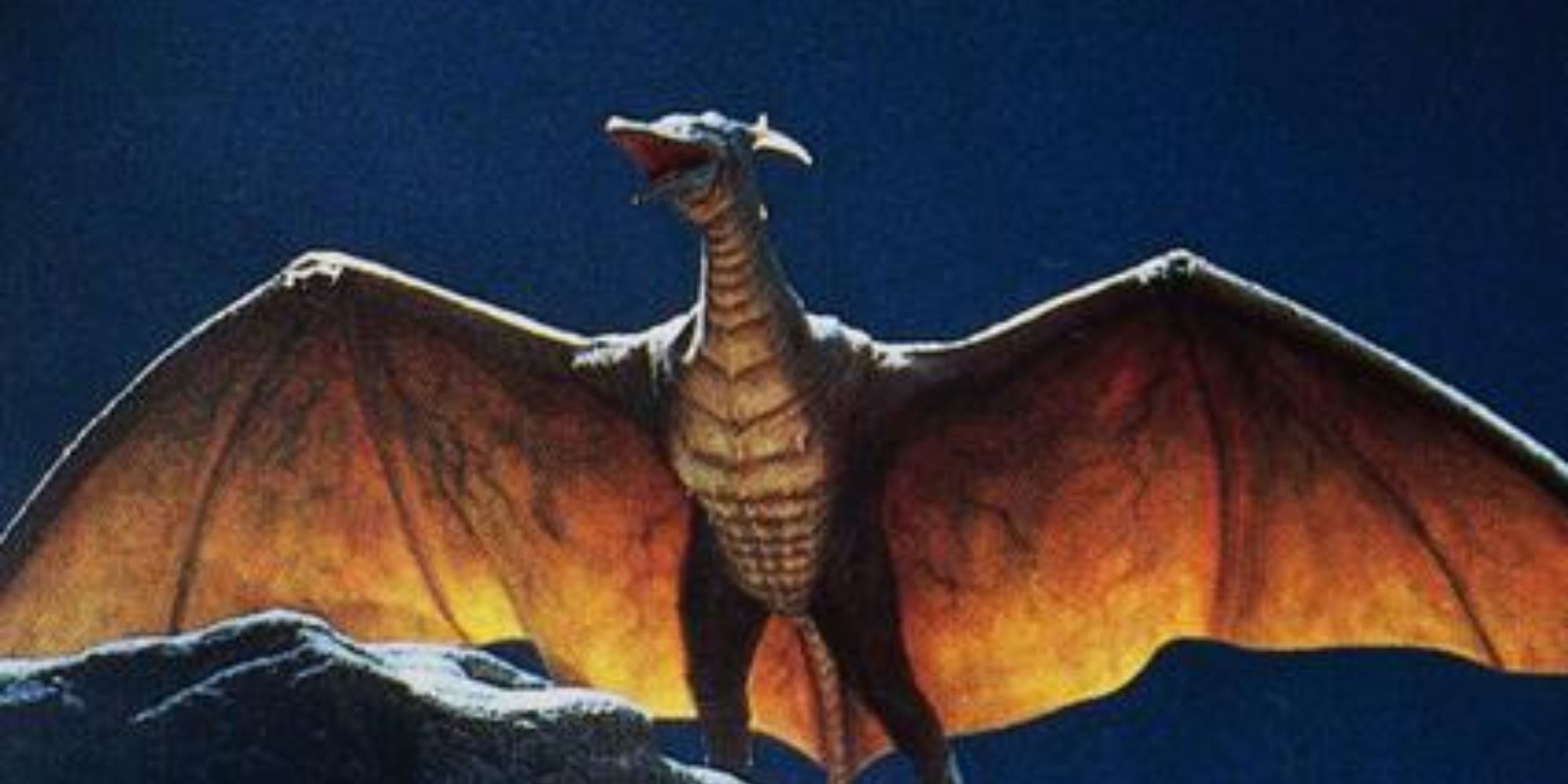 rodan from godzilla movie spreading wings to fly