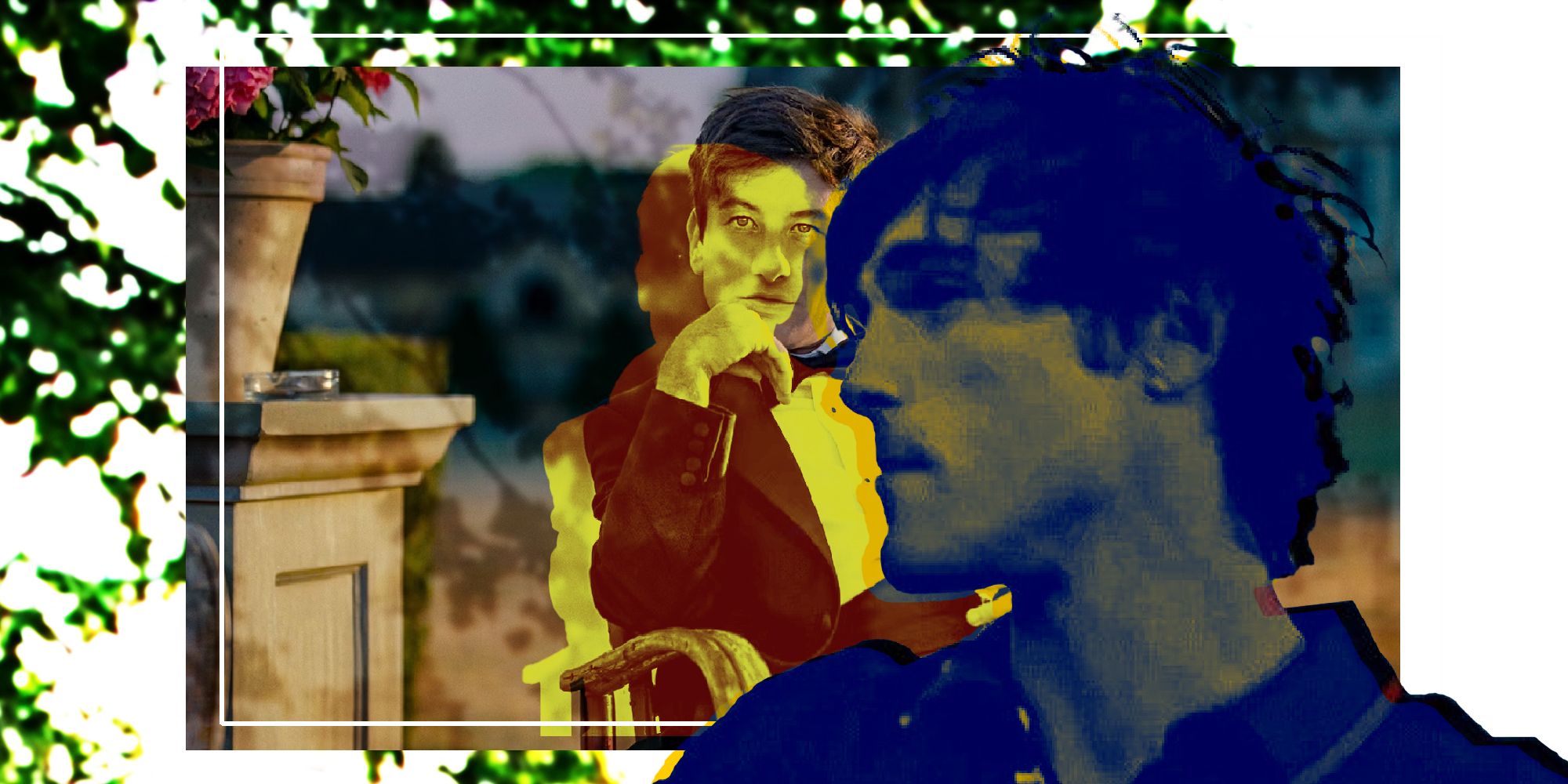 Jacob Elordi in Saltburn with Barry Keoghan distorted in the background