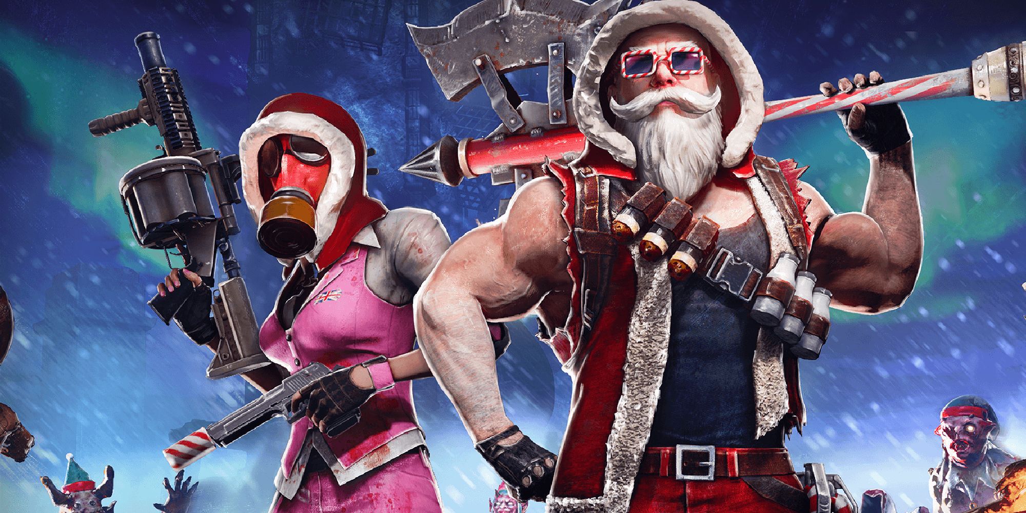 Santa holding a giant axe in front of zombies in Killing Floor 2
