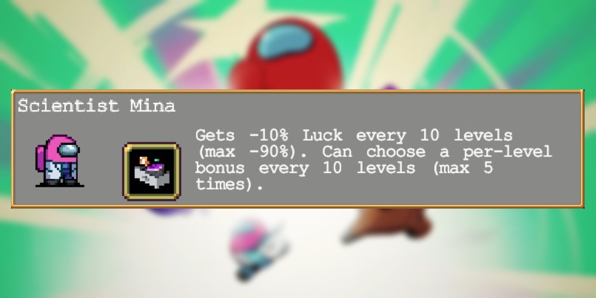 Info on the Scientist Mina character from Vampire Survivors: Emergency Meeting