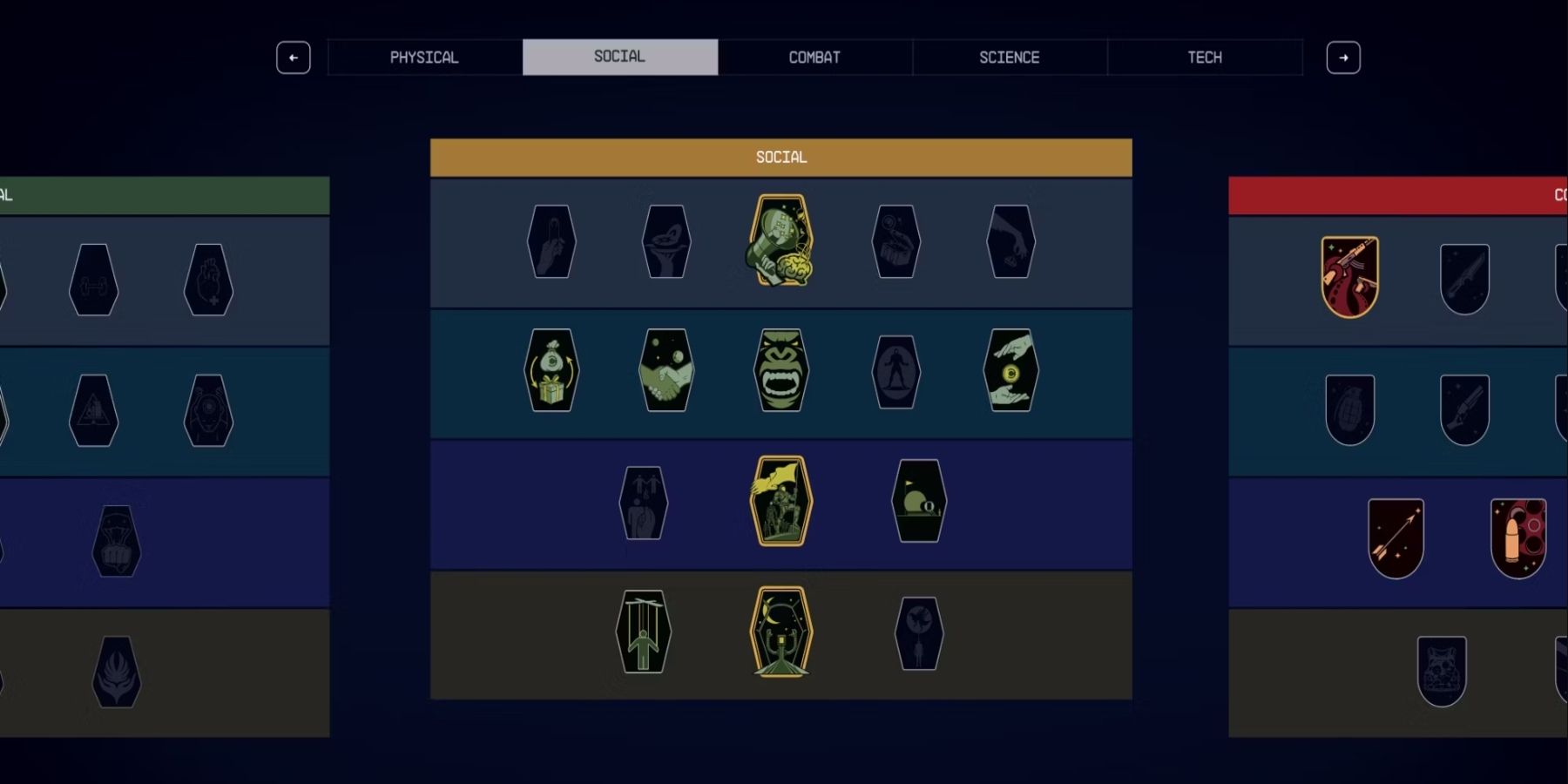 A screenshot with the different upgrades you can add to the Pistol Social Tree.
