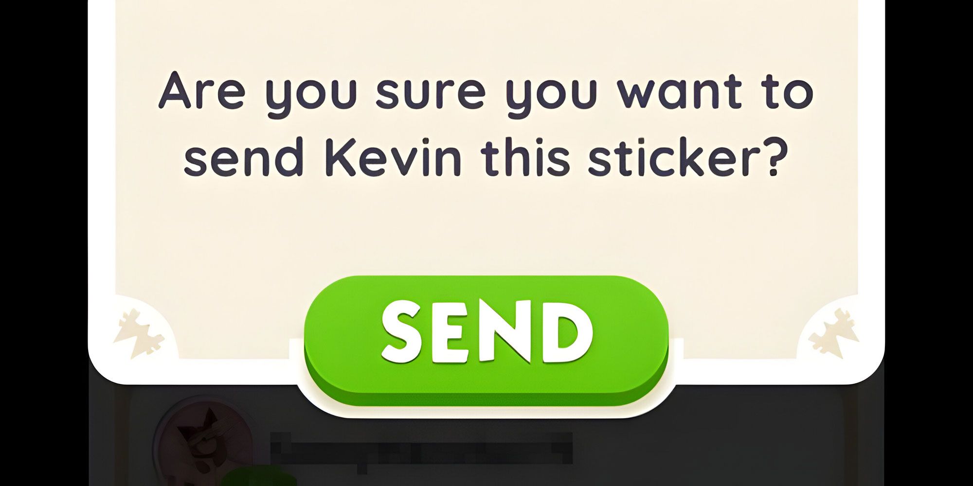 The confirmation screen for sending a sticker to a friend in Monopoly GO!