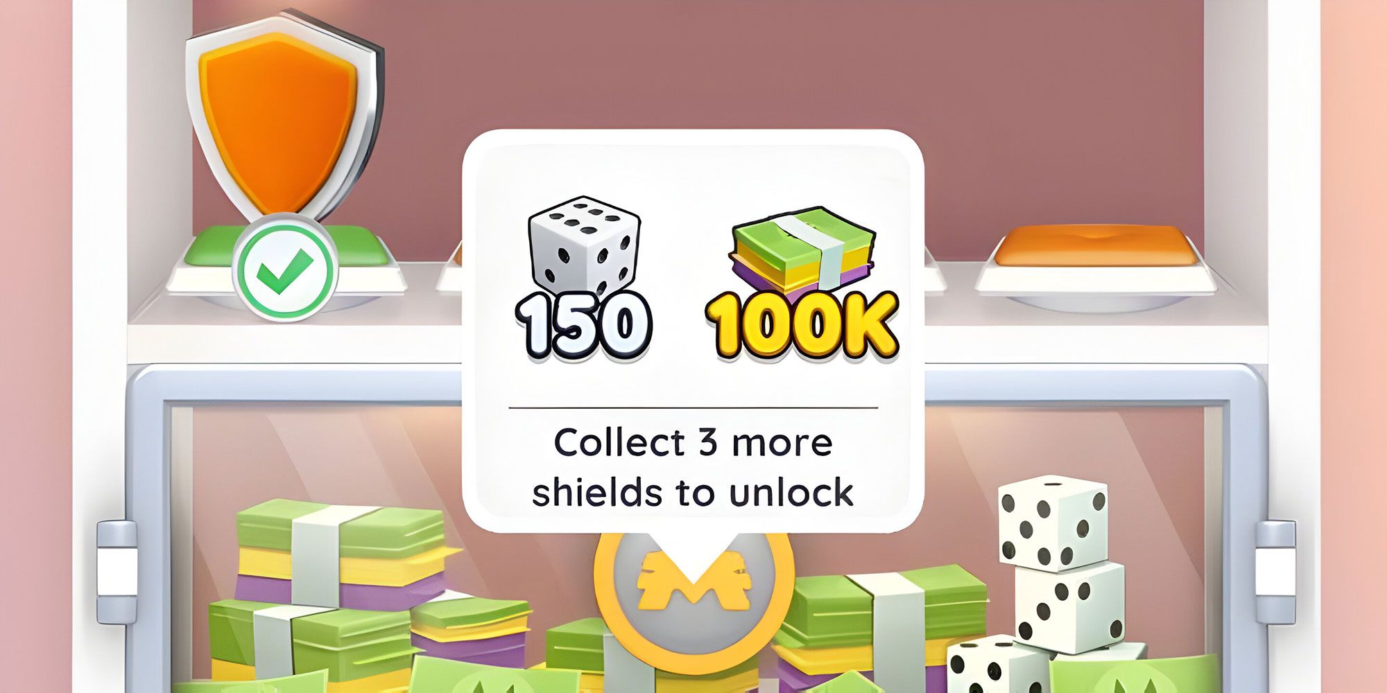 A section of the Shield skins view in Monopoly Go!